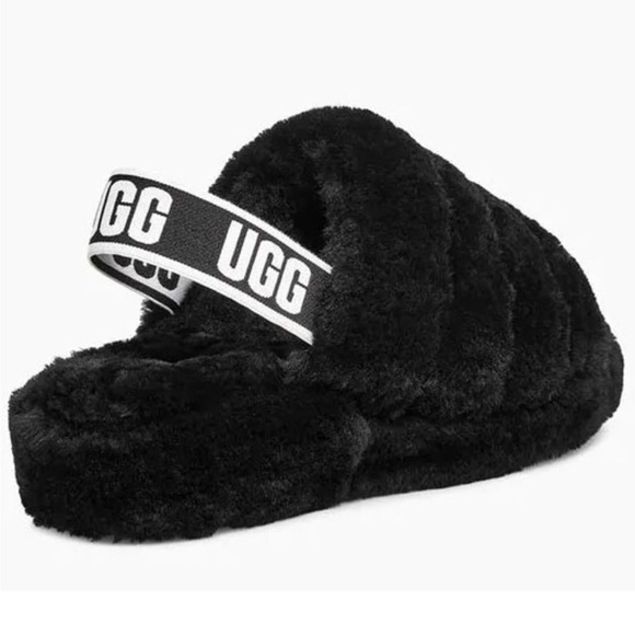 New without tags Ugg black fluff yeah shearling sling back slipper - Picture 4 of 13
